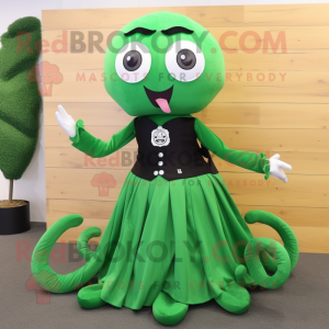 Forest Green Octopus mascot costume character dressed with a A-Line Skirt and Coin purses