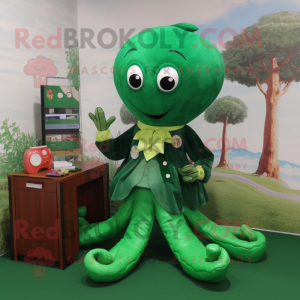 Forest Green Octopus mascot costume character dressed with a A-Line Skirt and Coin purses