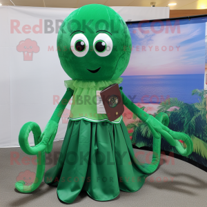 Forest Green Octopus mascot costume character dressed with a A-Line Skirt and Coin purses