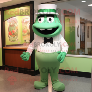 Green Steak mascot costume character dressed with a Henley Tee and Bow ties