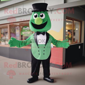 Green Steak mascot costume character dressed with a Henley Tee and Bow ties