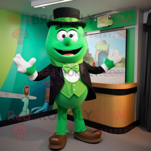 Green Steak mascot costume character dressed with a Henley Tee and Bow ties