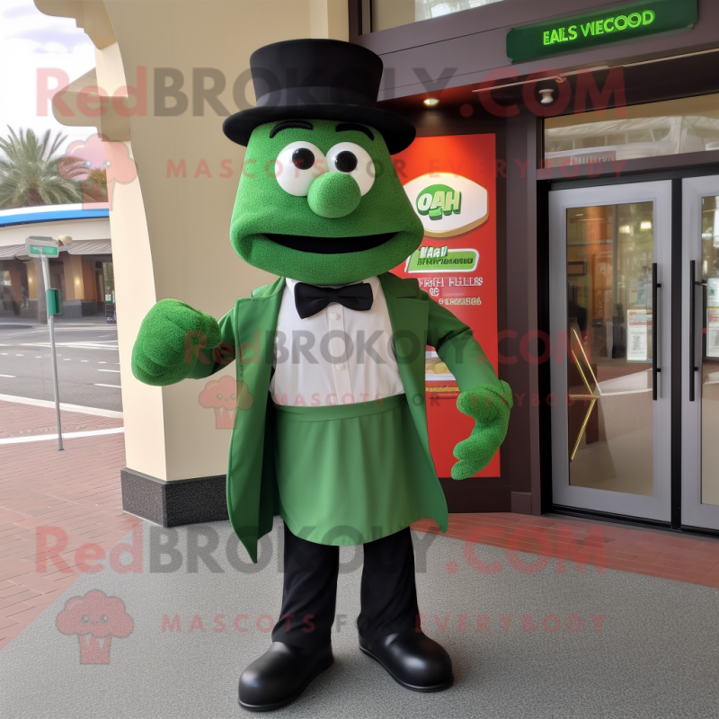 Green Steak mascot costume character dressed with a Henley Tee and Bow ties