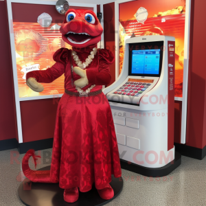 Red Python mascot costume character dressed with a Empire Waist Dress and Coin purses