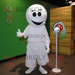 White Golf Ball mascot costume character dressed with a T-Shirt and Shawl pins