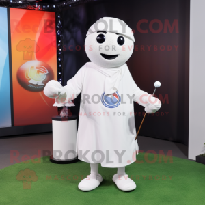 White Golf Ball mascot costume character dressed with a T-Shirt and Shawl pins