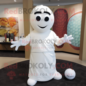 White Golf Ball mascot costume character dressed with a T-Shirt and Shawl pins