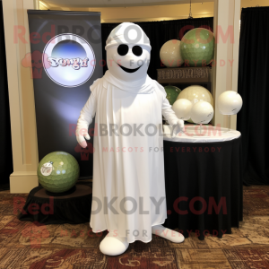 White Golf Ball mascot costume character dressed with a T-Shirt and Shawl pins