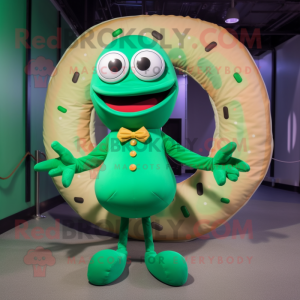 Green Donut mascot costume character dressed with a Turtleneck and Bow ties
