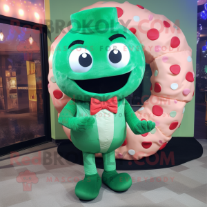 Green Donut mascot costume character dressed with a Turtleneck and Bow ties