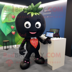 Black Strawberry mascot costume character dressed with a Suit Pants and Earrings