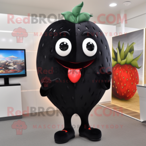 Black Strawberry mascot costume character dressed with a Suit Pants and Earrings