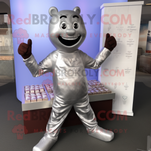 Silver Chocolate Bar mascot costume character dressed with a V-Neck Tee and Anklets