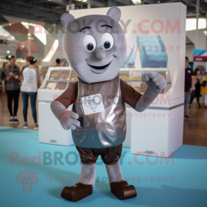 Silver Chocolate Bar mascot costume character dressed with a V-Neck Tee and Anklets