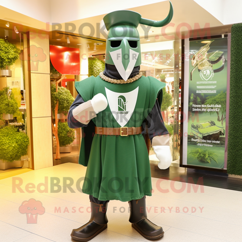 Forest Green Medieval Knight mascot costume character dressed with a Poplin Shirt and Headbands