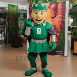 Forest Green Medieval Knight mascot costume character dressed with a Poplin Shirt and Headbands