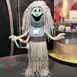 Silver Spaghetti mascot costume character dressed with a Midi Dress and Wallets
