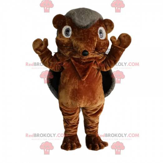 Hnědý a šedý ježek maskot. Ježek kostým - Redbrokoly.com