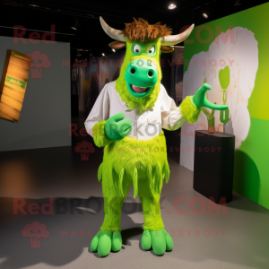 Lime Green Yak mascot costume character dressed with a Henley Shirt and Bow ties