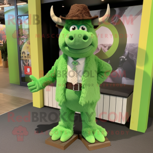 Lime Green Yak mascot costume character dressed with a Henley Shirt and Bow ties