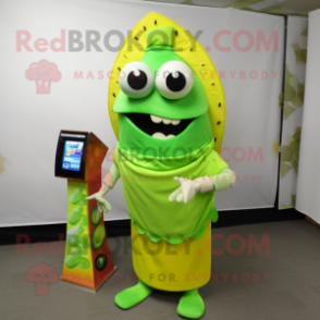 Lime Green Tacos mascot costume character dressed with a Sheath Dress and Digital watches