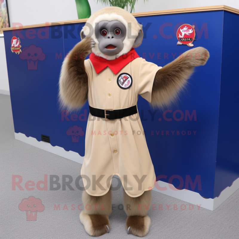 Beige Capuchin Monkey mascot costume character dressed with a A-Line Skirt and Foot pads