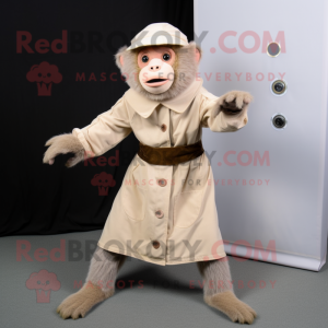 Beige Capuchin Monkey mascot costume character dressed with a A-Line Skirt and Foot pads