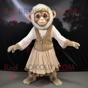 Beige Capuchin Monkey mascot costume character dressed with a A-Line Skirt and Foot pads
