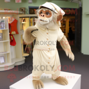 Beige Capuchin Monkey mascot costume character dressed with a A-Line Skirt and Foot pads