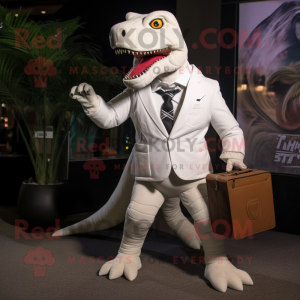 White Tyrannosaurus mascot costume character dressed with a Romper and Briefcases
