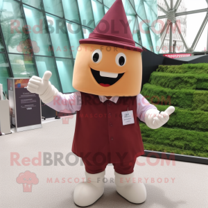 Maroon Ice Cream Cone mascot costume character dressed with a Overalls and Cummerbunds