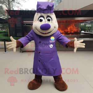 Purple Bbq Ribs mascot costume character dressed with a Parka and Suspenders