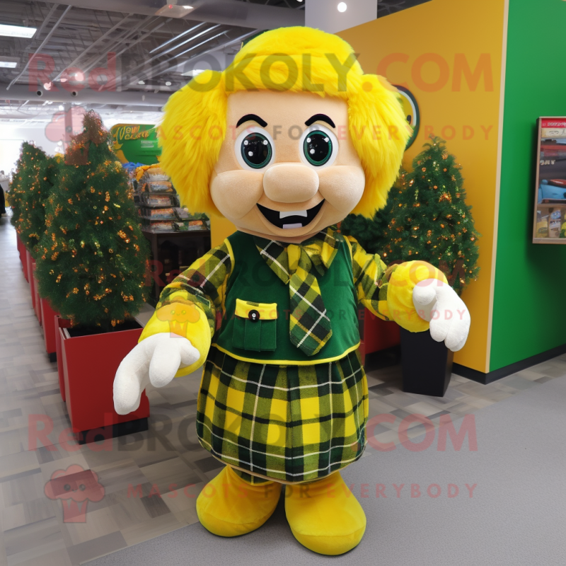Yellow Bunch Of Shamrocks mascot costume character dressed with a Flannel Shirt and Bracelets Yellow Bunch Of Shamrocks mascot costume character dressed with a Flannel Shirt and Bracelets