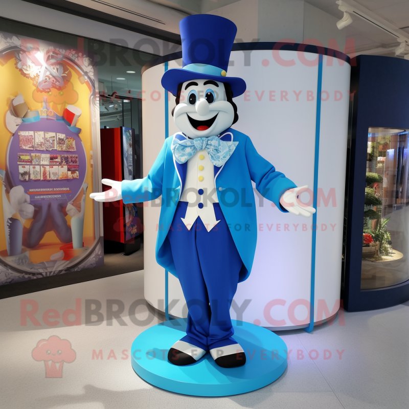 Blue Ring Master mascot costume character dressed with a Culottes and Bow ties Blue Ring Master mascot costume character dressed with a Culottes and Bow ties