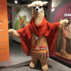 Rust Llama mascot costume character dressed with a Bootcut Jeans and Shawls