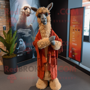 Rust Llama mascot costume character dressed with a Bootcut Jeans and Shawls