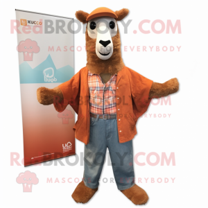 Rust Llama mascot costume character dressed with a Bootcut Jeans and Shawls