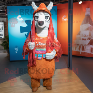 Rust Llama mascot costume character dressed with a Bootcut Jeans and Shawls