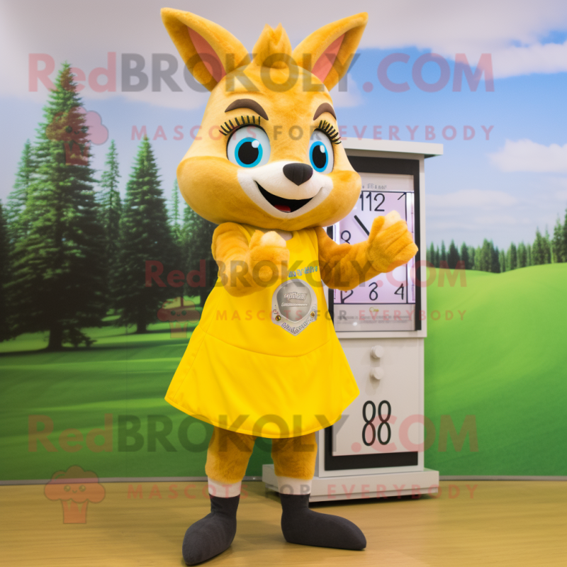 Yellow Squirrel mascot costume character dressed with a Mini Skirt and Digital watches