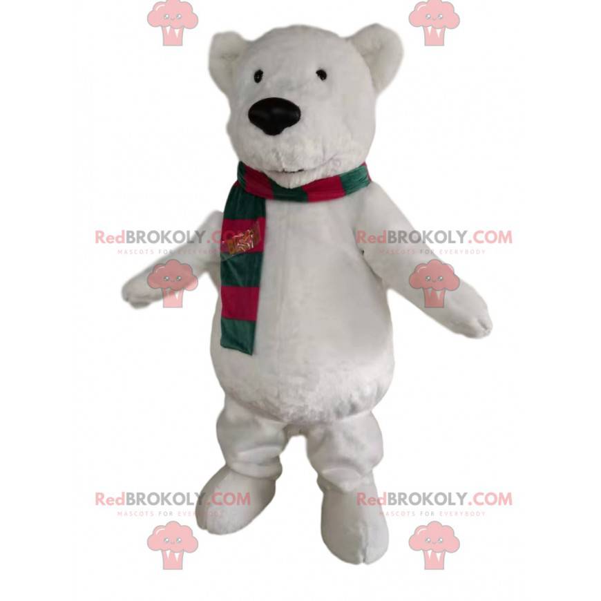 Polar bear mascot with a green and red scarf - Redbrokoly.com