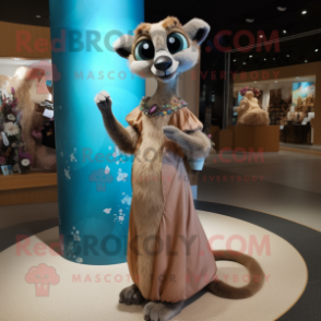 Tan Lemur mascot costume character dressed with a Evening Gown and Brooches