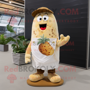 Cream Potato mascot costume character dressed with a Board Shorts and Pocket squares