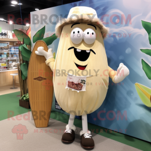 Cream Potato mascot costume character dressed with a Board Shorts and Pocket squares