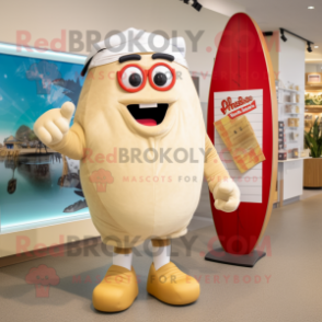 Cream Potato mascot costume character dressed with a Board Shorts and Pocket squares