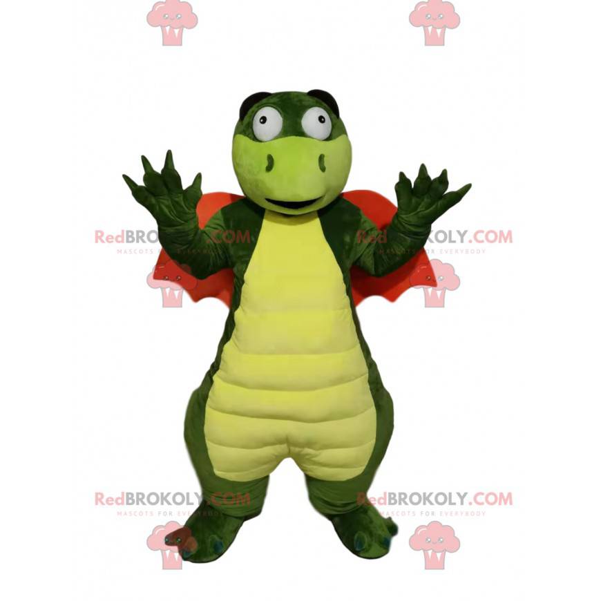 Green dragon mascot with orange wings - Redbrokoly.com