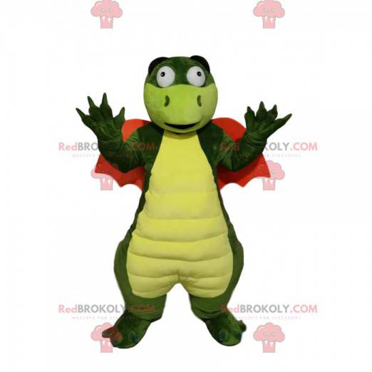 Mascota dragón verde con alas naranjas - Redbrokoly.com
