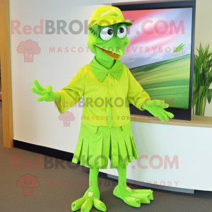 Lime Green Archeopteryx mascot costume character dressed with a Dress Shirt and Caps