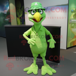 Lime Green Archeopteryx mascot costume character dressed with a Dress Shirt and Caps