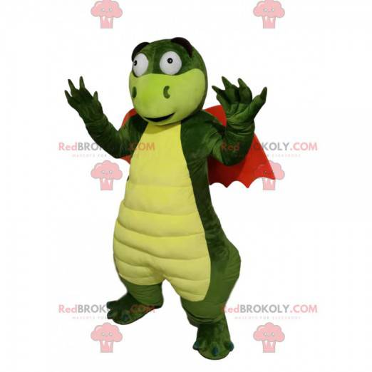 Green dragon mascot with orange wings - Redbrokoly.com