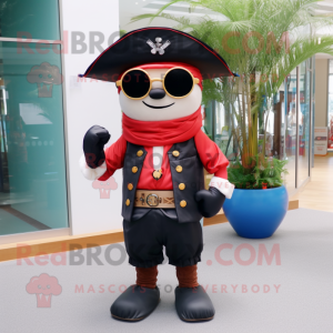 nan Pirate mascot costume character dressed with a Overalls and Sunglasses